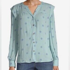 Long sleeve aqua split crew neck peasant top size XXL